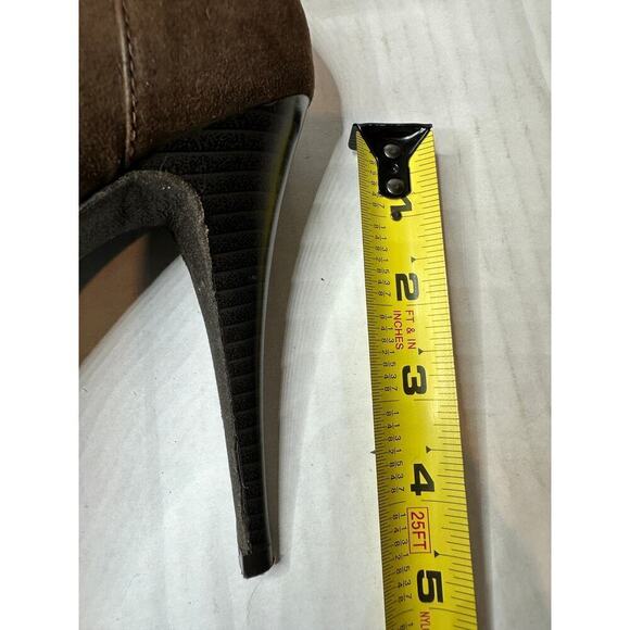 Guess Size 8.5 Brown Peep Toe Full Zip Stiletto High Suede HeelsParty - Picture 10 of 11